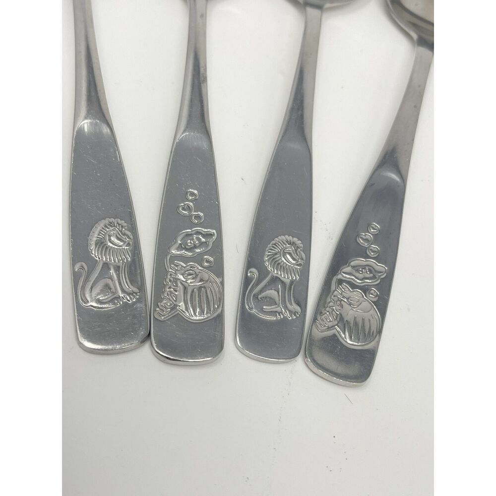 WMF Cromargan Baby Spoons Zoo Lions Beetles Stainless Flatware 6.5” Set Of 4